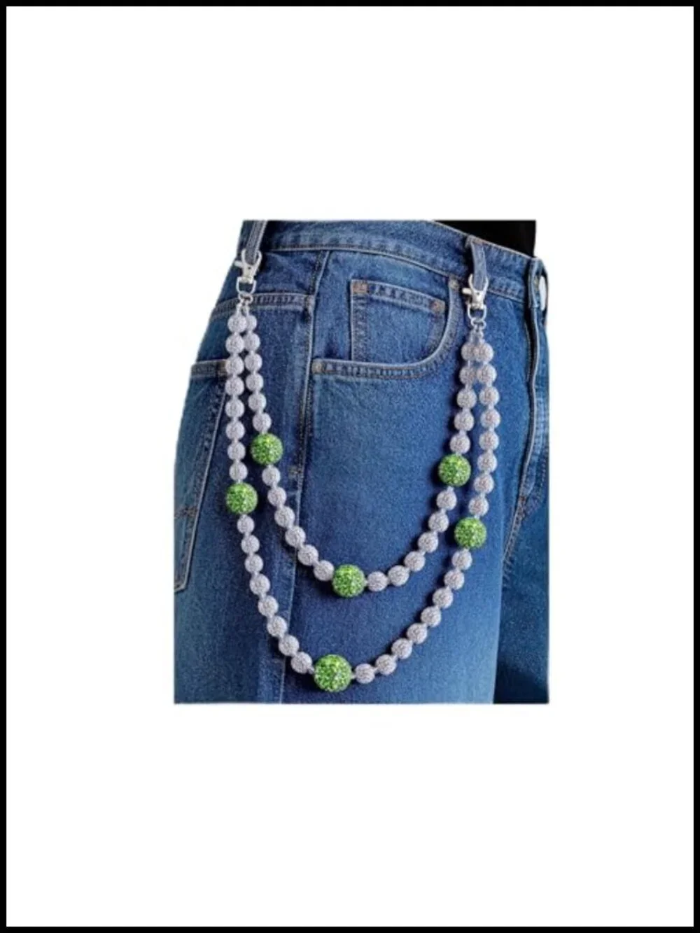 Layered Pants Chain Double Strand Bead Keychain Purse Accessory with Lobster